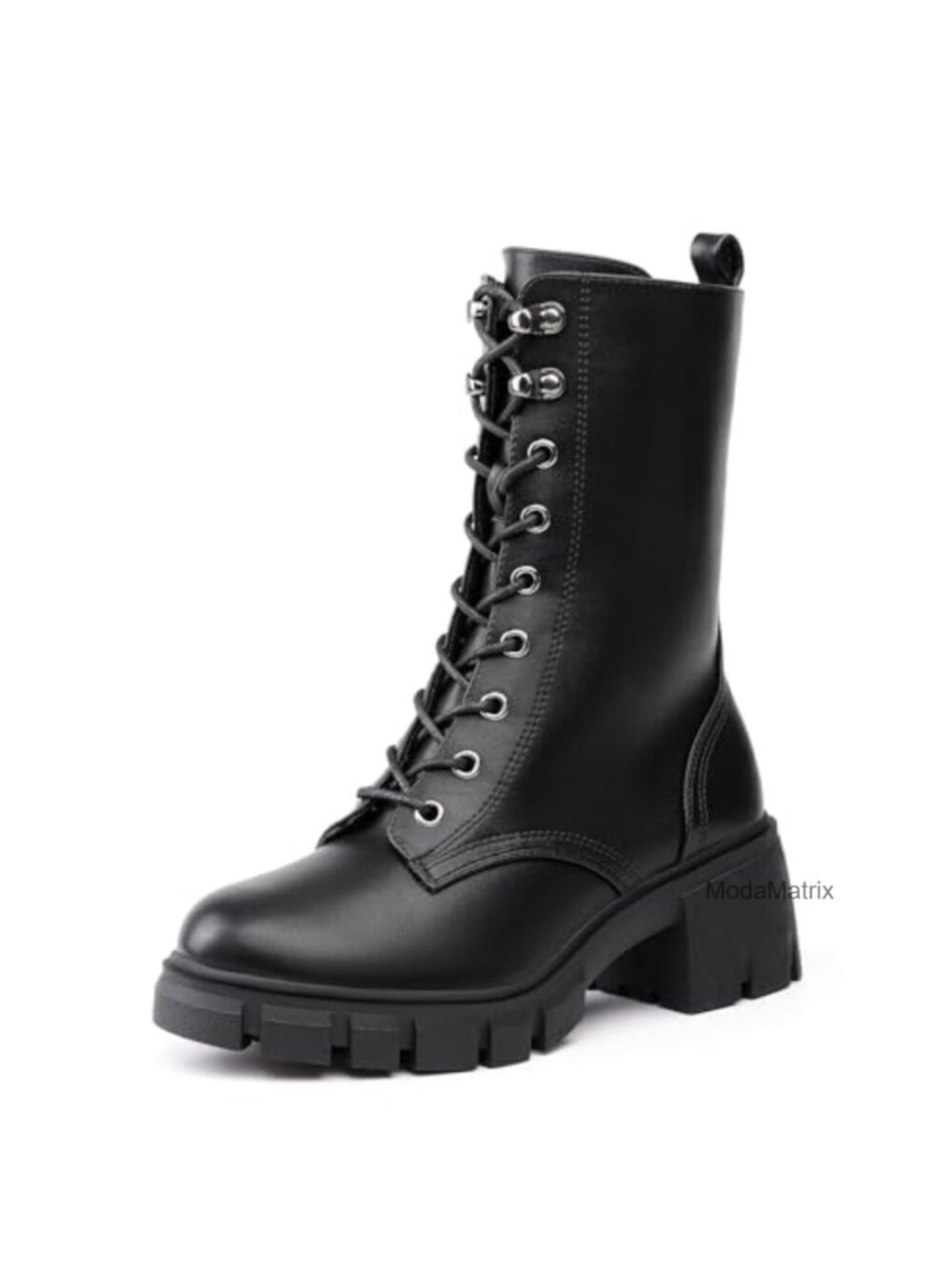 Women's Combat Platform Boots Chunky Lace Up Mid-Calf Booties